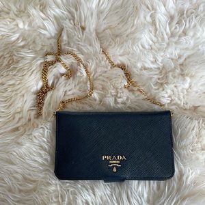 Black Prada iPhone 7 iPhone 8 wallet with gold chain (holder needs repair)